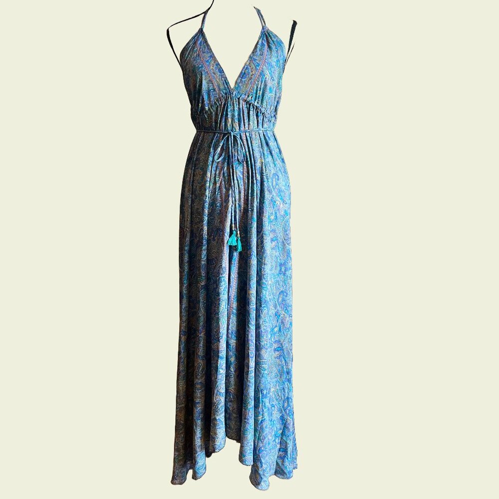 House of Bohemian Blue Viscose Paisley Summer Boho Dress - Size S/M